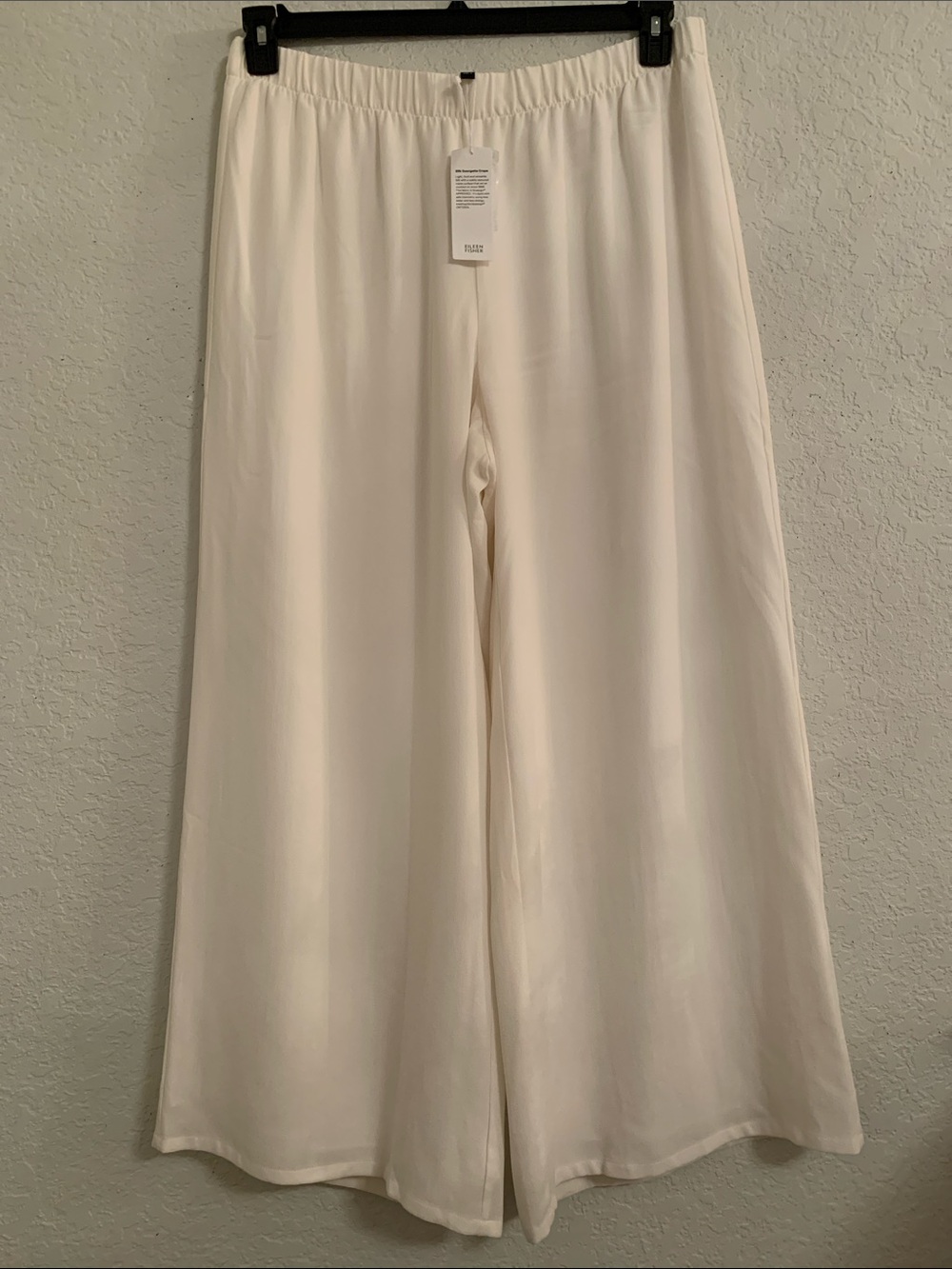 NWT Eileen Fisher 100% Silk Elastic Waist Wide-Leg Pull-On Pants Size L $278 - Picture 1 of 9
